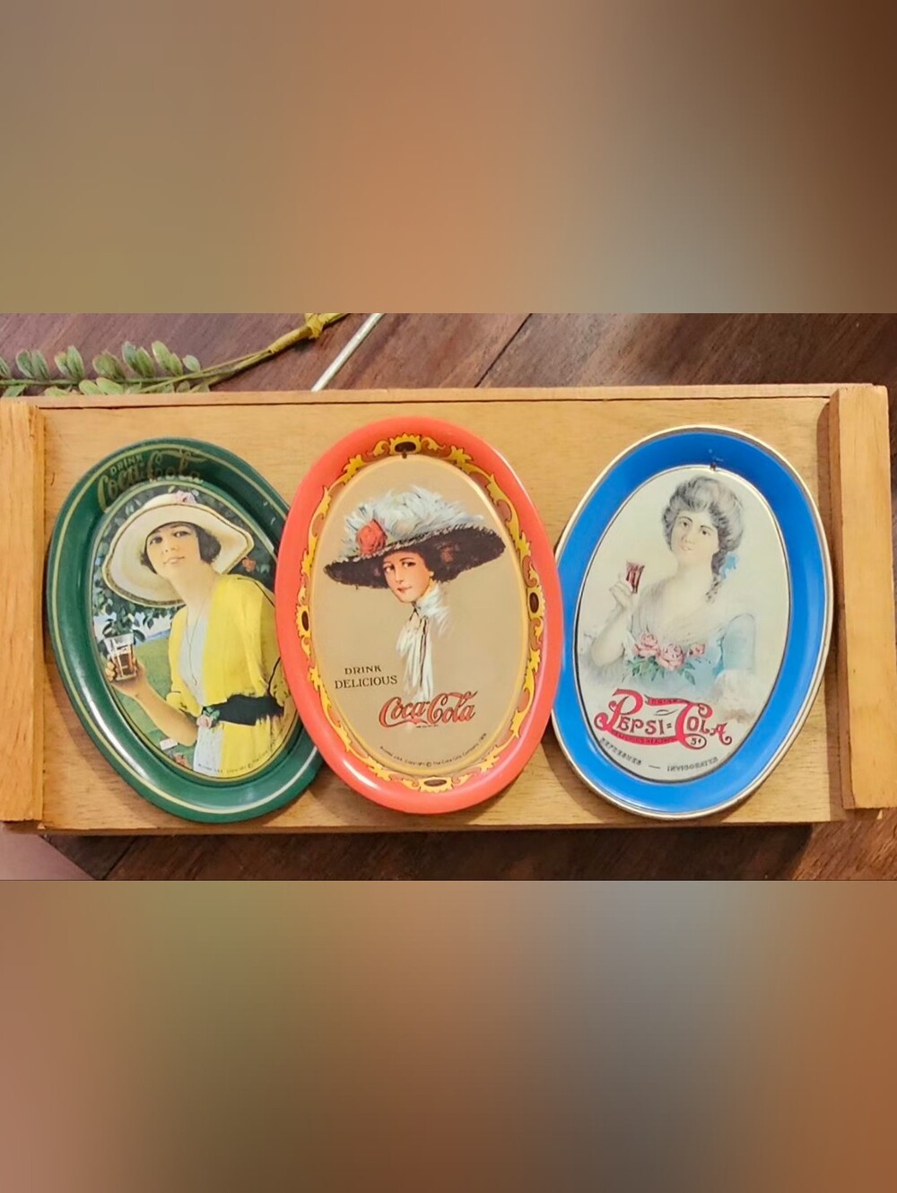 Coca Cola Pepsi Oval Vintage Style Serving Tray with Retro Lady Illustration